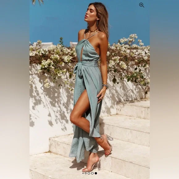 Hello Molly Halter Maxi Dress in Soft Blue - Picture 1 of 10